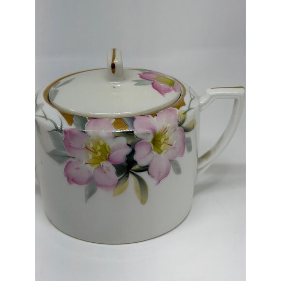 VTG Noritake Azalea Nippon Sugar Hand-Painted Pink Floral Sugar Bowl w Lid 4.5" - Picture 3 of 8